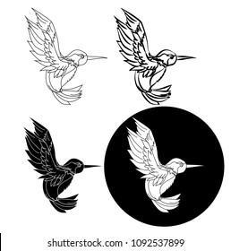 Beautiful line art Humming bird vector.Hummingbird in circle.