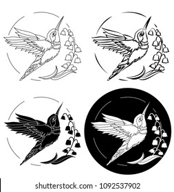 Beautiful line art Humming bird vector.Hummingbird in circle.