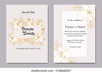Beautiful line art  invitation card with flower
