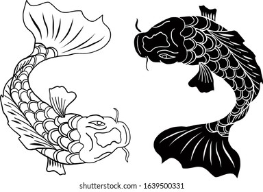 Beautiful line art of Japanese culture.Koi fish carp for tattoo and sticker design.Koi carp vector illustration for printing on shirt.idea for tattoo on white isolated background.