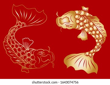 Beautiful line art of Japanese culture.Koi fish carp for tattoo and sticker design.Koi carp vector illustration for printing on shirt.idea for tattoo on white isolated background.