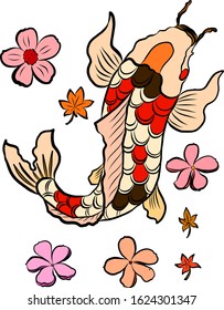 Beautiful line art of koi fish for printing on white isolated background. vector illustration for doodle art. Koi fish for rich and wealth with Chinese new year 