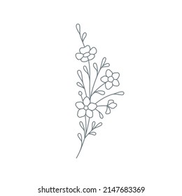 Beautiful line art logo botanical flower with stem, leaves and petal vector illustration. Linear simple icon spring decorative design for gardening farm shop market invitation greeting wedding card