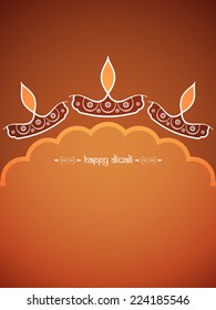 Beautiful line art pattern Diwali lamps on brown background.