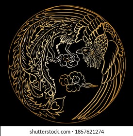 Beautiful Line Art Phoenix Circle Design Stock Vector (Royalty Free ...