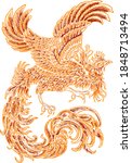 Beautiful line art of Phoenix for tattoo design on background.Phoenix vector for printing on shirt.Phoenix vector illustration for doodle art and coloring book on white isolated background.paper cut.
