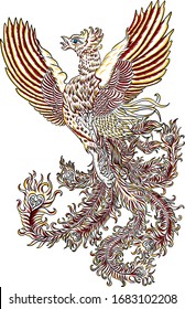 Beautiful line art of Phoenix for tattoo  design on background.Phoenix vector for printing on shirt.Phoenix vector illustration for doodle art and coloring book on white isolated background.