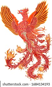 Beautiful line art of Phoenix for tattoo  design on background.Phoenix vector for printing on shirt.Phoenix vector illustration for doodle art and coloring book on white isolated background.paper cut.