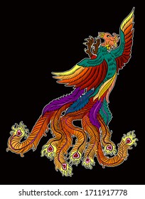 Beautiful line art of Phoenix for tattoo  design on background.Phoenix vector for printing on shirt.Pheonix vector illustration for doodle art and coloring book on white isolated background.Rebirth.