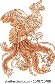 Beautiful line art of Phoenix for tattoo design on background.Phoenix vector for printing on shirt.Phoenix vector illustration for doodle art and coloring book on white isolated background.paper cut.