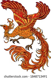 Beautiful line art of Phoenix for tattoo design on background.Phoenix vector for printing on shirt.Phoenix vector illustration for doodle art and coloring book on white isolated background.paper cut.