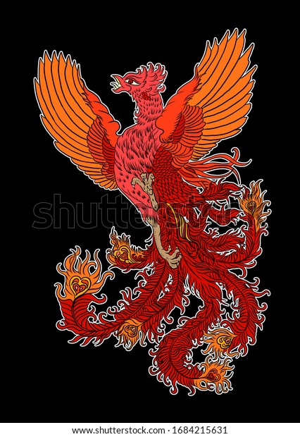 Beautiful Line Art Phoenix Tattoo Design Stock Vector (Royalty Free ...