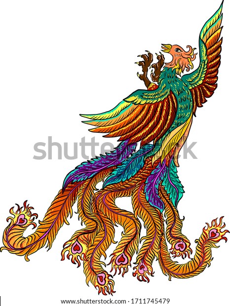 Beautiful Line Art Phoenix Tattoo Design Stock Vector (Royalty Free ...