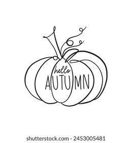 Beautiful line  art of pumpkin with Hello Autumn writting.
