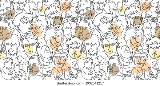 beautiful line art surreal abstract men face decorated in seamless pattern style. conceptual of people background