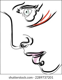 Hermosa línea de arte vectorial ilustrador de dibujos de niñas de color rojo y negro arte de línea con pinceles de pintura boceto vectorial 
