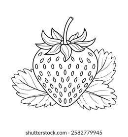 Beautiful line drawing strawberry, coloring page