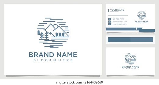 beautiful line landscape mountain tree logo design concept