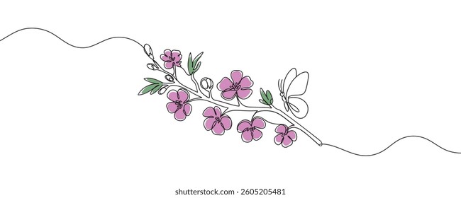 Beautiful line work of cherry blossom for your logo or illustration. Sakura in bloom. Vector flower outlines.