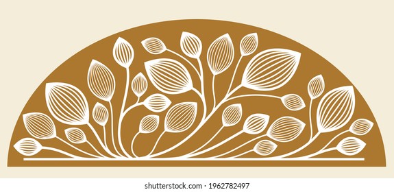 Beautiful linear floral vector design on dark, leaves and branches elegant text divider border element for layouts, fashion style classical emblem, luxury vintage graphics.