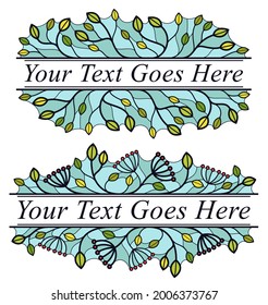 Hermoso diseño de vector floral lineal aislado en blanco, hojas y ramas elegante elemento de borde de división de texto para diseños, emblema clásico estilo moda, gráficos vintage de lujo.