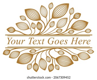 Beautiful linear floral vector design isolated on white, leaves and branches elegant text divider border element for layouts, fashion style classical emblem, luxury vintage graphics.