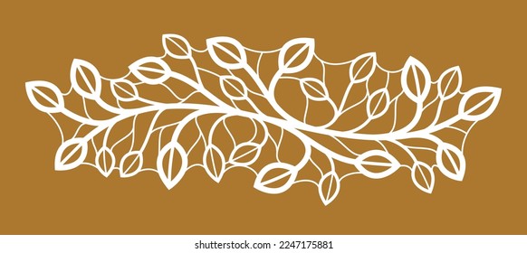 Beautiful linear floral vector design on dark, leaves and branches elegant text divider border element for layouts, fashion style classical emblem, luxury vintage graphics.