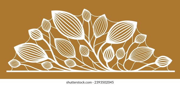 Beautiful linear floral vector design on dark, leaves and branches elegant text divider border element for layouts, fashion style classical emblem, luxury vintage graphics.