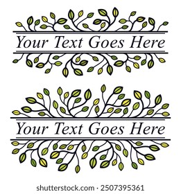 Hermoso diseño de Vector floral lineal aislado en blanco, hojas y ramas elegante elemento de borde divisor de texto para diseños, emblema clásico de estilo de moda, gráficos vintage de lujo.