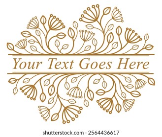 Beautiful linear floral vector design isolated on white, leaves and branches with berries elegant text divider border element for layouts, fashion style classical emblem, luxury vintage graphics.