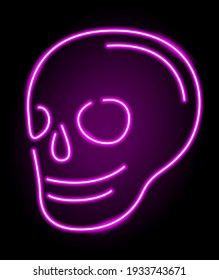 Beautiful linear illustration with shiny neon pink skull on the dark background