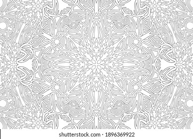 Beautiful linear monochrome illustration for adult coloring book page with detailed rectangle abstract pattern