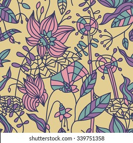 beautiful linear vector seamless floral pattern