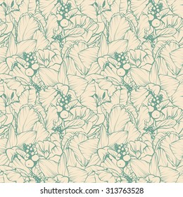 Beautiful linear vintage floral background. Seamless pattern with flowers. Vector illustration blooming garden bouquet Template greeting card, invitation, banner, textile and paper design