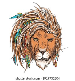 Beautiful Lion Head Boho Style Illustration Stock Vector (Royalty Free ...