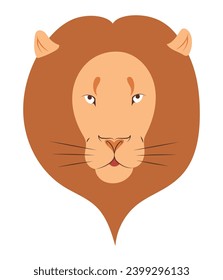 Beautiful lion with mane portrait in flat design, isolated vector illustration of animal head