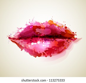 Beautiful womanÃ¢Â?Â?s lips formed by abstract blots