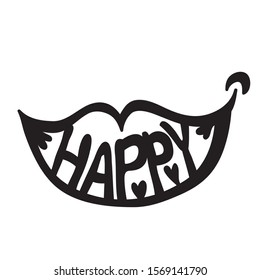 Beautiful lips and title happy. Vector illustration