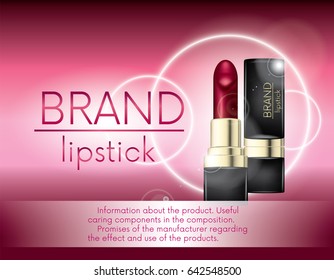 Beautiful lipstick. Vector illustration for a postcard, poster, banner or flyer. Ready advertising concept. Cosmetics and makeup.