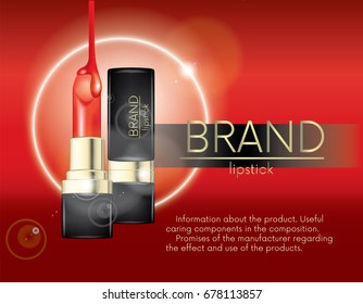 Beautiful lipstick. Vector illustration for a postcard, poster, banner or flyer. Ready advertising concept. Cosmetics and makeup.