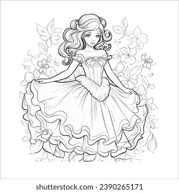 Beautiful little ballerina girl outline coloring page
