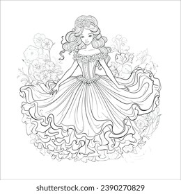 Beautiful little ballerina girl outline coloring page