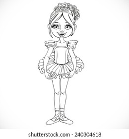 Beautiful little ballerina girl in tiara with hearts outlined isolated on a white background