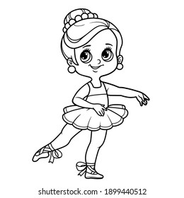 Beautiful little ballerina girl in tutu outlined for coloring isolated on a white background