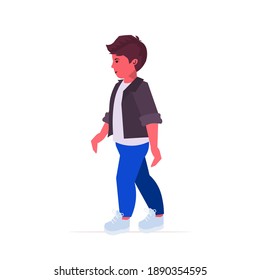 beautiful little boy cute child standing pose male cartoon character full length vector illustration
