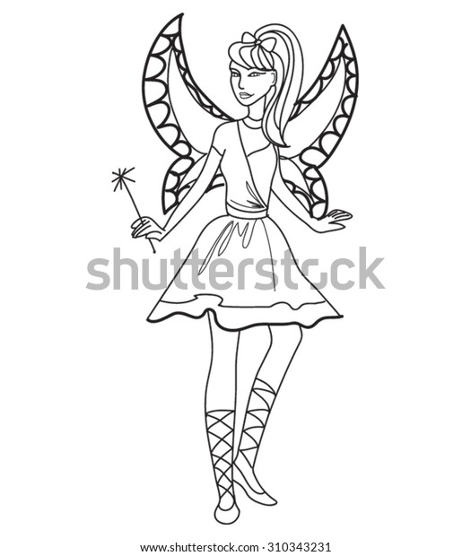 beautiful little fairy coloring page kids stock vector