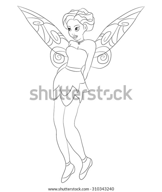 Beautiful Little Fairy Coloring Page Kids Stock Vector Royalty Free 310343240