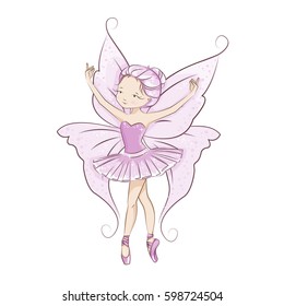 The beautiful little fairy is dancing.Hand drawing illustration isolated on white.