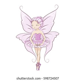 The beautiful little fairy is dancing.Hand drawing illustration isolated on white.