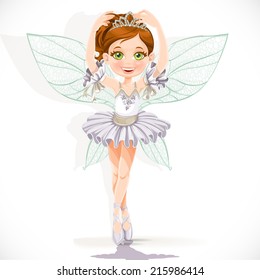 Beautiful little fairy girl in white dress and tiara